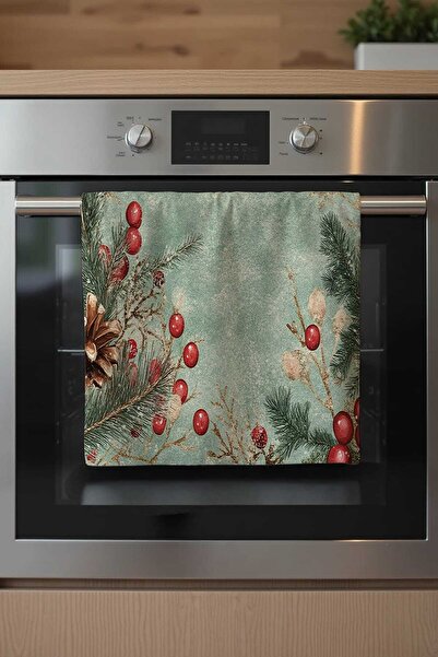 Queen Jera Christmas Pine Cone and Red Berry Patterned Oven Cover - Christmas...