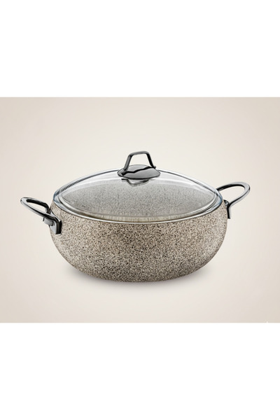 OMS 9 Pcs Biege Luxury Sandstorm Granitec Non-Stick Cookware Set With Glass Lids Made in Turkiye | 3052