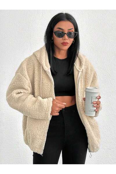 BLUSS Women's Plush Teddy Fabric Hooded Cardigan with Zipper and Fleece Inside to Keep Warm (2 Colors)