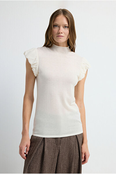 adL Kolu Fırfırlı Yün Karışımlı Triko Bluz