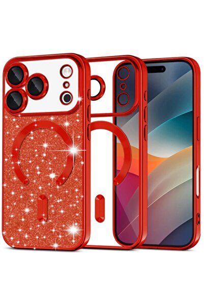 REDz Accessories Glitter Guard Magsafe Case, for iPhone 17 Pro, Shockproof, Glitter and silicone, Red
