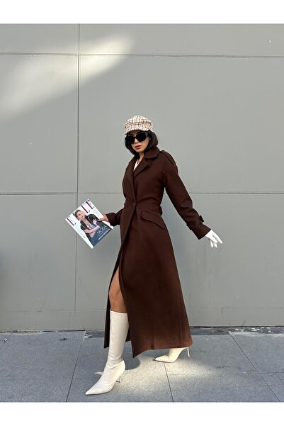 minaaise Kadın Kahve Uzun Kaşe Kaban 30086