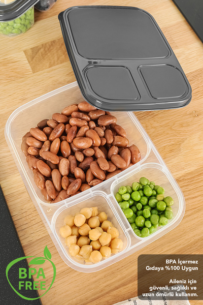 Meleni Home 8-Piece Rectangular 3-Compartment Storage Container - Microwave Compatible Organizer Deep Freezer Food Storage Container