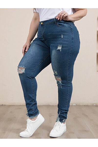 FridayIn Street style Solid color Hole Buttons Plus Size Bottoms