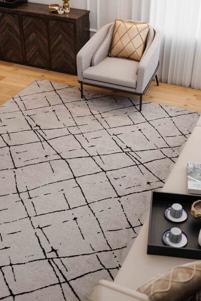Lorente Home Moreno Viskon Woven Carpet Non-Slip Base Washable Gray Anthracite Living Room Carpet1700