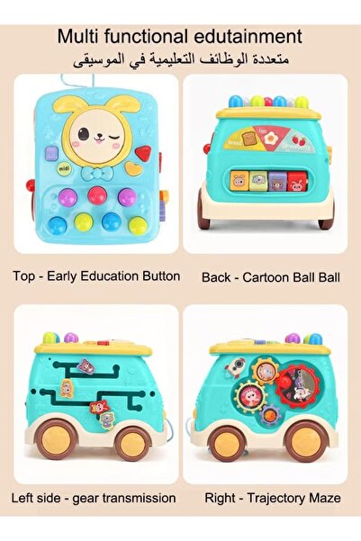 Generic Pounding Toys Pull Along Bus Gopher Toy Playing Hammering Game For Kids Early Educational Toy-Green