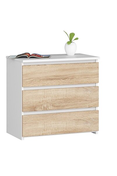 SERSIMO Chest of drawers with 3 drawers, 16 mm laminated chipboard, 60x35x57 cm, white and sonoma oak