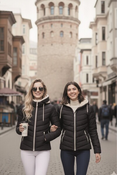Barbora Kapüşonlu Kışlık Kadın Şişme Kısa Mont