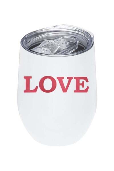 LOUD UNIVERSE White Tumbler 12Oz With Lid,Love Printed, Perfect For Hot And C...