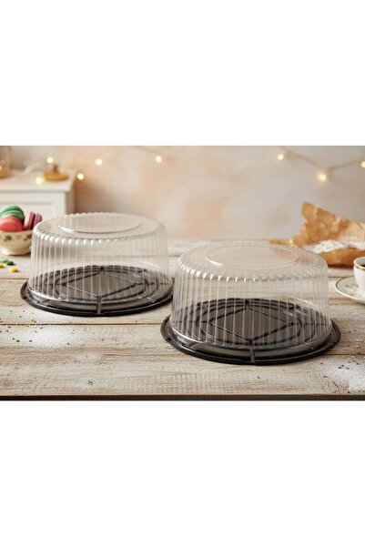 Generic علبة كيك دائرية من RR BRAND، قطعتين، بغطاء قبة شفاف وقاعدة سوداء، 15×36 سم