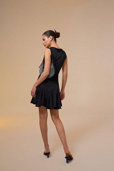 Mozto Sidra Black Flared Mini Dress