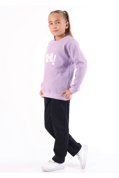 Rekormoda Hanorac pentru fete tricou Hİ B cu imprimeu B guler rotund 3Fire Şa cu căptușeală din fleece -14 ani Liliac