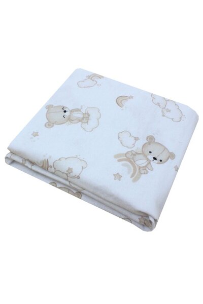 PRICHINDEL Crib Sheet - Bear on Cloud, Flannel, Cream, 120x60 cm