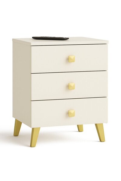 SERSIMO Comodă MOBI K-03 cu 3 sertare, PAL laminat 16 mm, 40x37x58 cm, bej și auriu