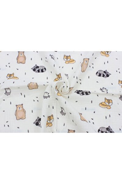 PRICHINDEL muslin fitted sheet - Raccoon and Bear, white, 120x60 cm