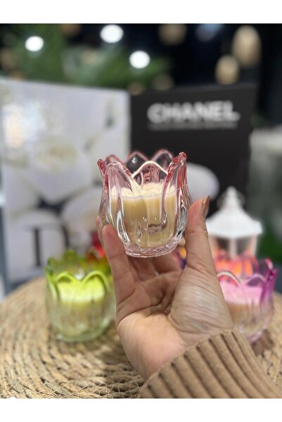 Ekodoğa Çiçek Desenli Kokulu Mum Dekoratif Mum Hediyelik Süs Eşyası