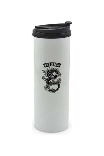 Lit كوب مزدوج الجدار مع غطاء مطبوع تنين بري متعدد الألوان 400 مل