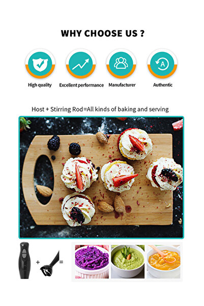 LAC LAICHY 300W Hand Blender with 2 Speed Settings - Stainless Steel Rod and Blade, Overheat Protection