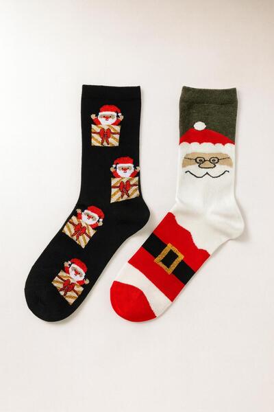 shefox 2 чифта дамски бамбукови коледни чорапи с дизайн на Дядо Коледа