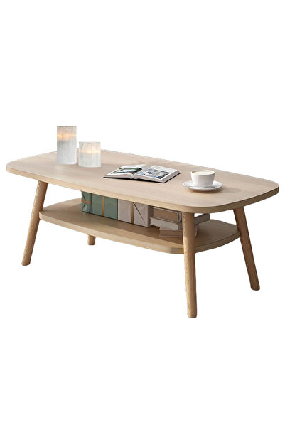 CHOIWIN Modern Double-Layer Coffee Table (120x58x42cm) - 15mm Thickened Wood Sofa Table with Stable Solid Le