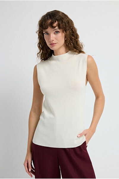 adL Dik Yaka Balıkçı Kolsuz Asetat Triko Bluz