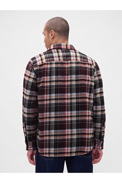 GAP Erkek Bordo Organik Pamuk Relaxed Flannel Gömlek