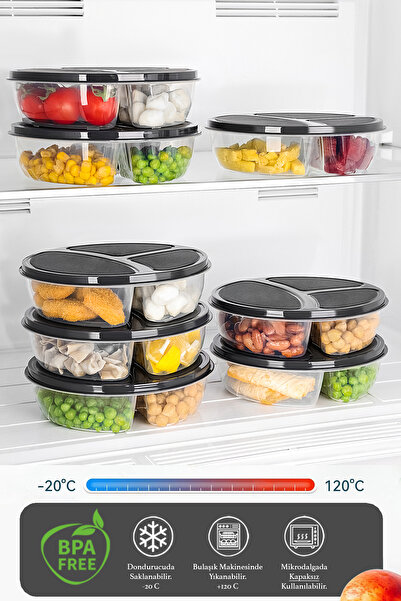 Meleni Home 2 Pieces Round 3-Compartment Storage Container - Microwave and Freezer Safe Refrigerator Organizer Freezer Container