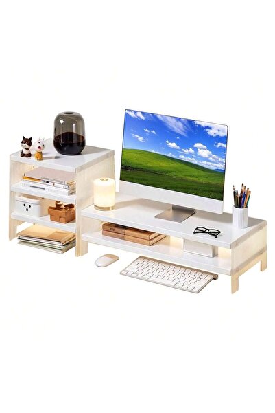 Sinyin حامل شاشة مع أرفف تخزين، منظم سطح مكتب مريح للمكتب، موفر للمساحة ومتين