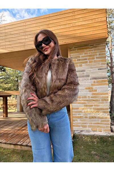 Z&Ş BUTİK Kahve Crop Kürk Mont