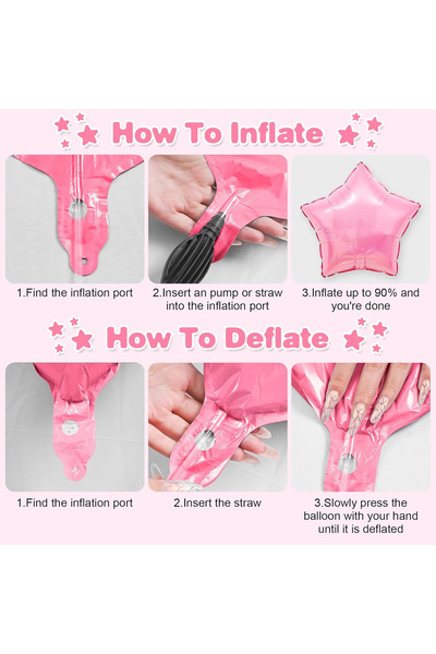 BALON DİYARI Cream Light Blue Star Foil Balloon 45cm Balloon String Compatible with Air and Helium