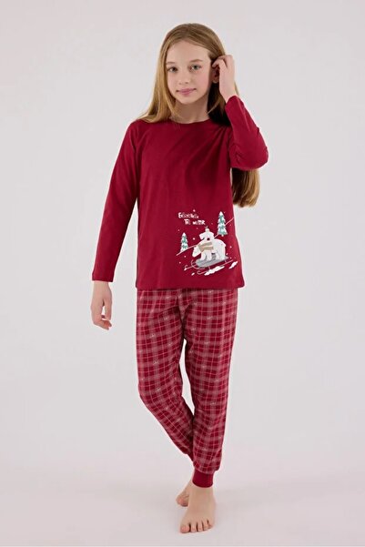 Arnetta 100% Cotton Long Sleeve Girls' Pajama Set with Hexagonal Pattern
