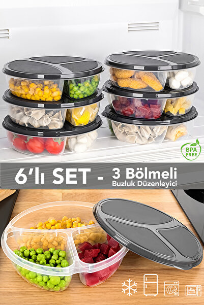 Meleni Home 6 Pieces Round 3-Compartment Storage Container - Microwave Compatible Organizer Deep Freezer Food Container