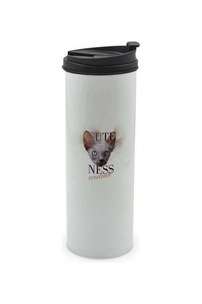 Lit Cat Printed Double Wall Tumbler With Lid Multicolour 400ml