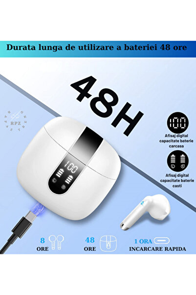 RAPAZ TREND Casti audio wireless NEW VIBE WHITE, bluetooth 5.3, autonomie,Wireless Earbuds - RPZ-50,RAPAZ TREND