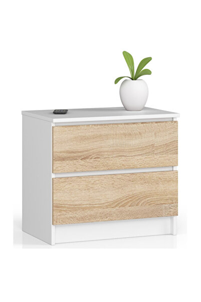 SERSIMO Chest of drawers with 2 drawers made of 16 mm laminated chipboard, 60x40x55 cm, white sonoma oak