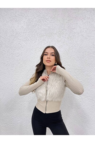 cottonage Fur detail cardigan