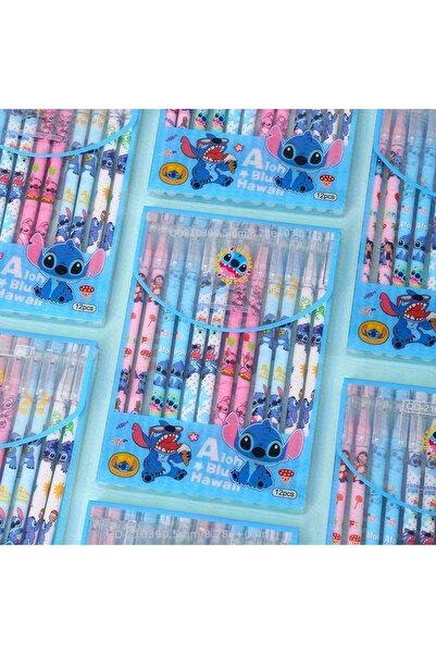 Generic Stitch Gel Pen Set - 12PCS Cartoon Character Pens, 0.5mm Black Ink, Cute Stationery for Kidss