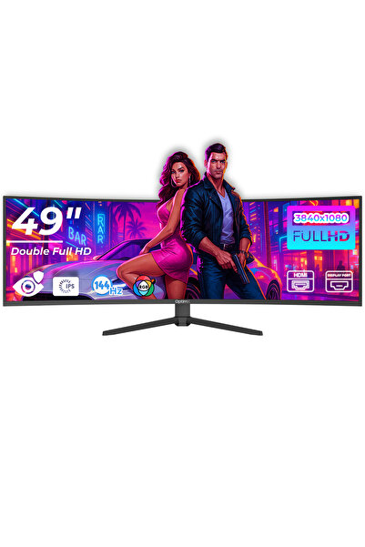 OptimX Monitor de gaming curbat MT49J de 49'', dual FHD, 3840×1080, 144Hz, 2xHDMI, 2xDP RGB, fără cadru