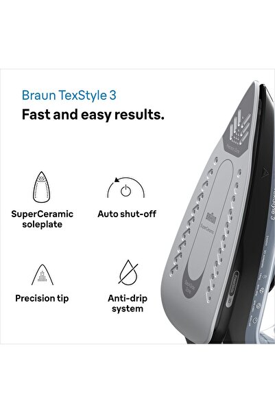Braun Steam Iron SI3055BK, 2400W, SuperCeramic Soleplate, Black