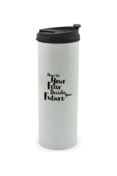 Lit لا تدع خوفك يقرر مستقبلك - كوب مطبوع بغطاء متعدد الألوان 400 مل