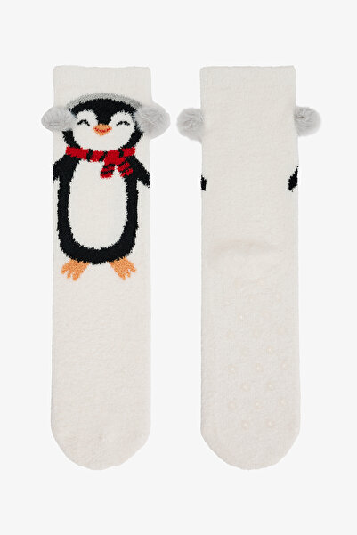 Penti Off-White Penguin Pom-Pom House Slippers