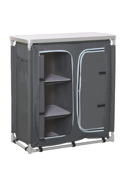 Artool Dulap portabil de camping, cadru din aluminiu, husă impermeabilă din poliester, blat din MDF, 3 rafturi, 96x49.5x10