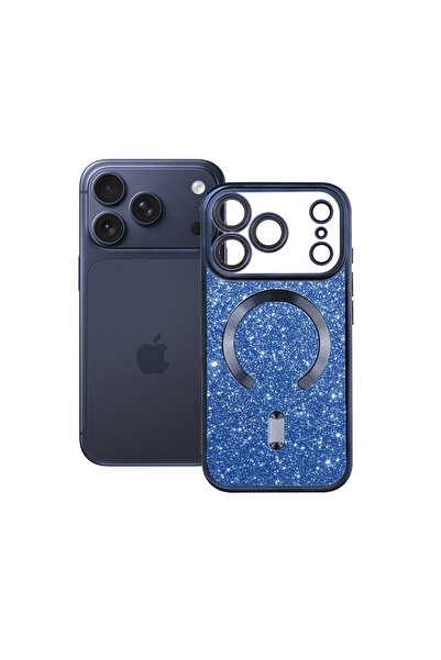 REDz Accessories Glitter Guard Magsafe Case, for iPhone 17 Pro Max, Shockproof, Glitter and Silicone, Dark Blue