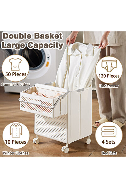 Sinyin Laundry Hamper with Wheels Large Foldable Laundry Organizer & Storage Basket