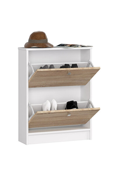 SERSIMO Shoe cabinet with 2 folding doors, 16 mm laminated chipboard, 60x20x80 cm, white and sonoma oak