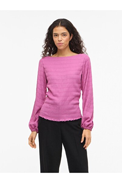 VILA Oberteil mit langen Ärmeln VIINGRID U-Boot-Ausschnitt