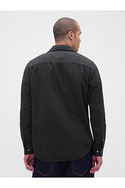 GAP Erkek Siyah Organik Pamuk Relaxed Flannel Gömlek