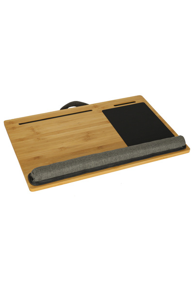 zola Wooden laptop table, 2 tablet/phone slots, wrist support, carrying handle, 58x38 cm