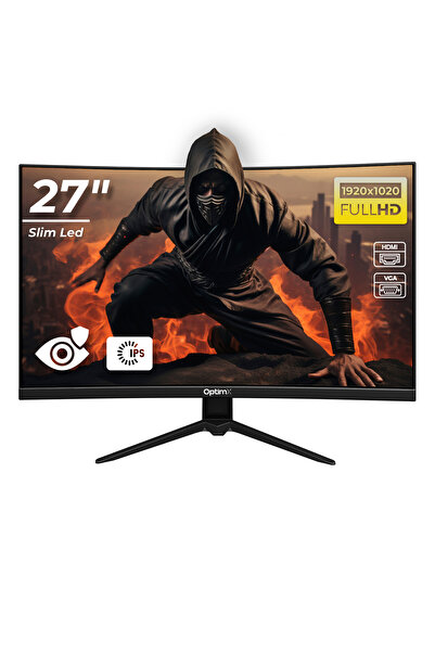 OptimX Monitor de gaming curbat MT27Y de 27'', FHD, 1920×1020, HDMI, VGA, subțire, fără cadru, LED