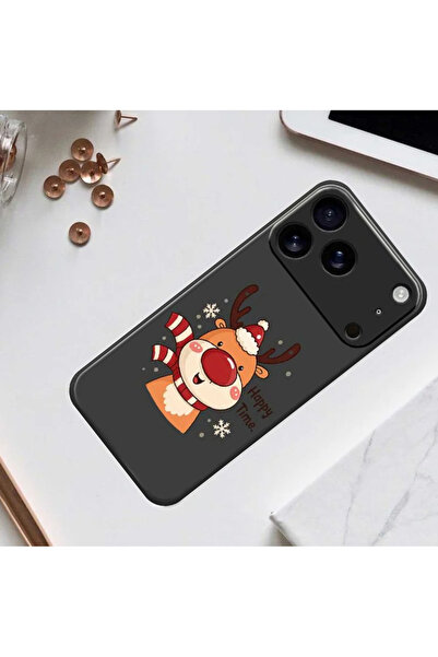 REDz Accessories Christmas Reindeer Case, Happy time, For iPhone 17 Pro Max, Camera protection, Silicone, Black